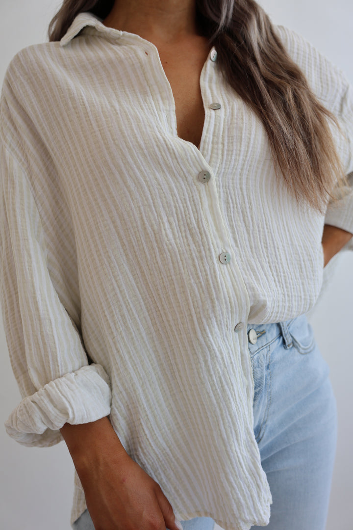 Kurzes Blusenhemd aus Musselin Wide Stripes