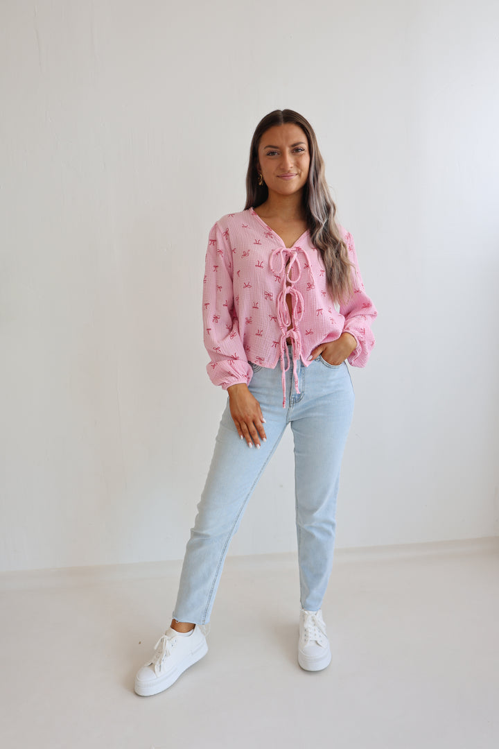 Musselinbluse zum Schnüren Cute Bows