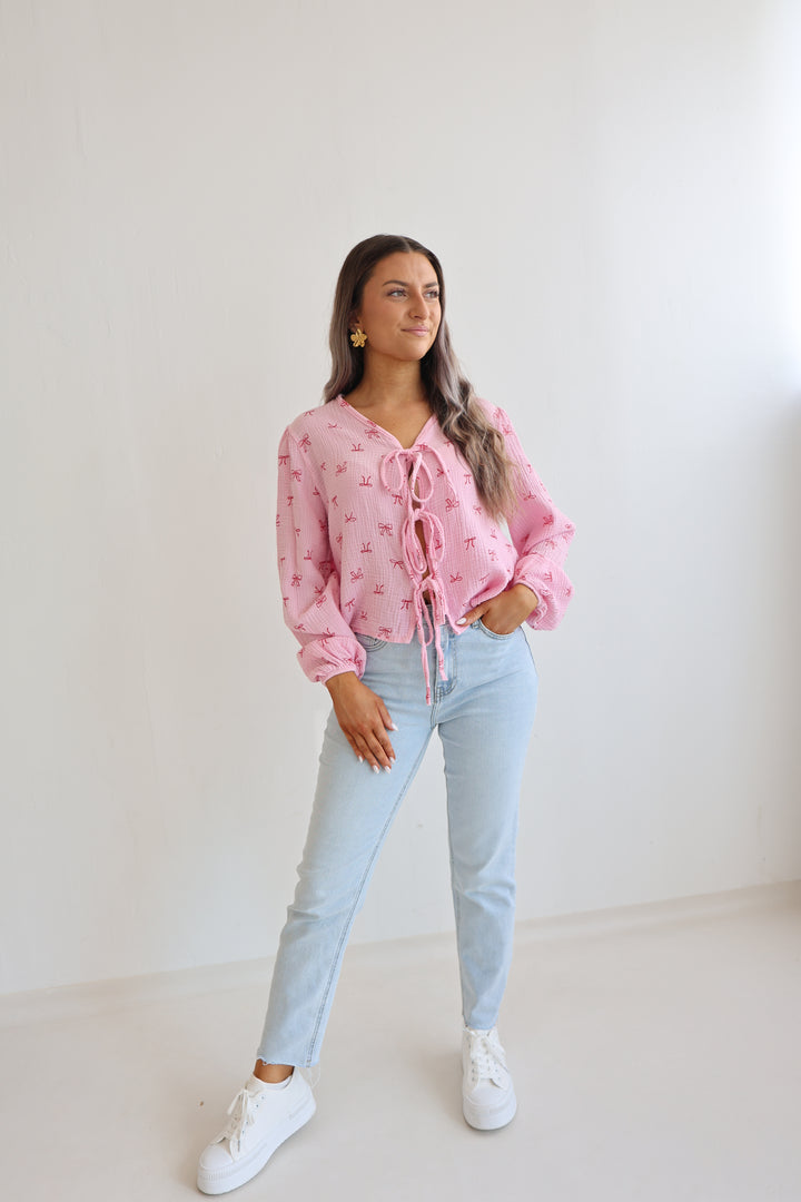 Musselinbluse zum Schnüren Cute Bows