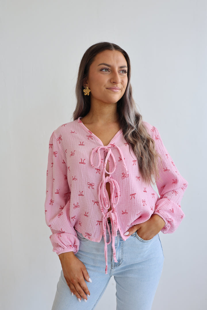 Musselinbluse zum Schnüren Cute Bows