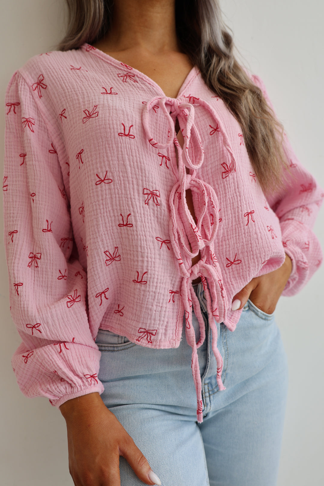 Musselinbluse zum Schnüren Cute Bows