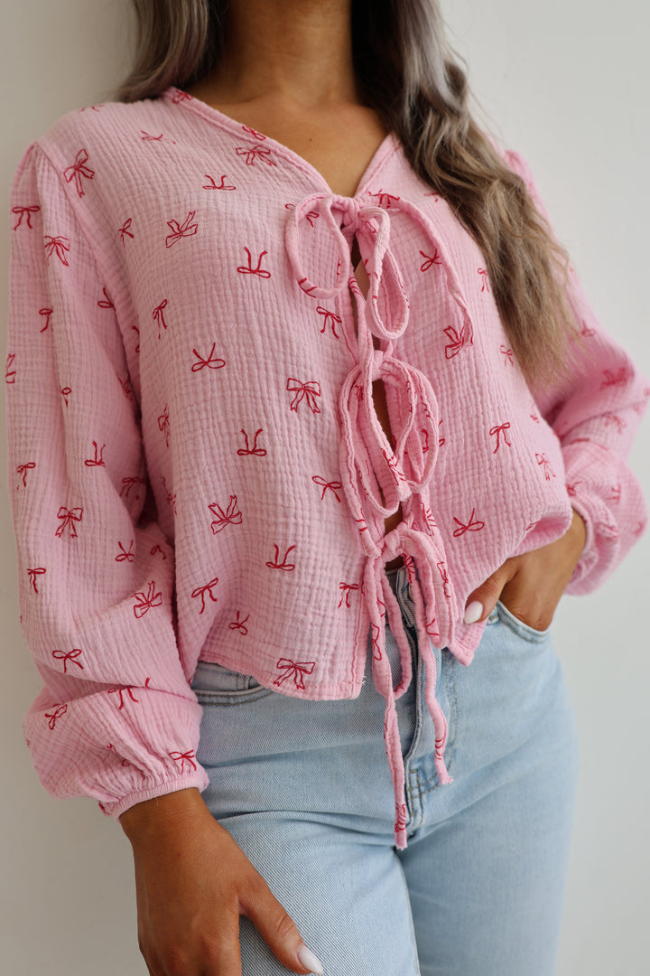 Musselinbluse zum Schnüren Cute Bows
