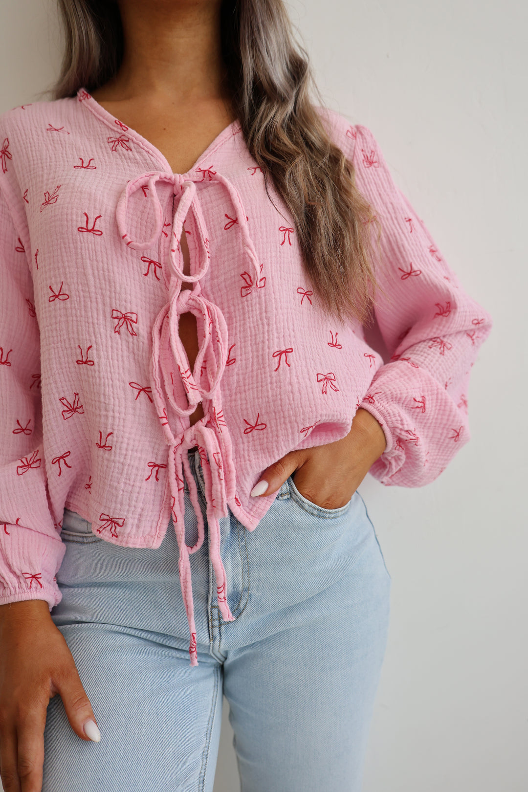 Musselinbluse zum Schnüren Cute Bows