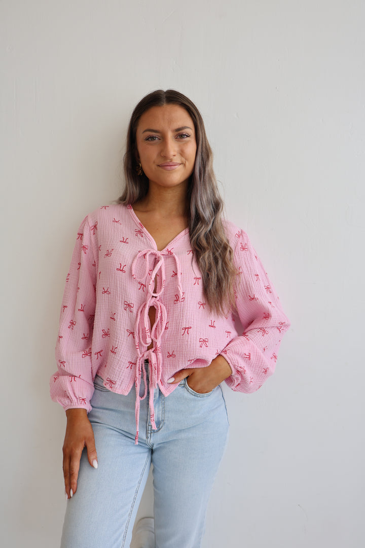 Musselinbluse zum Schnüren Cute Bows