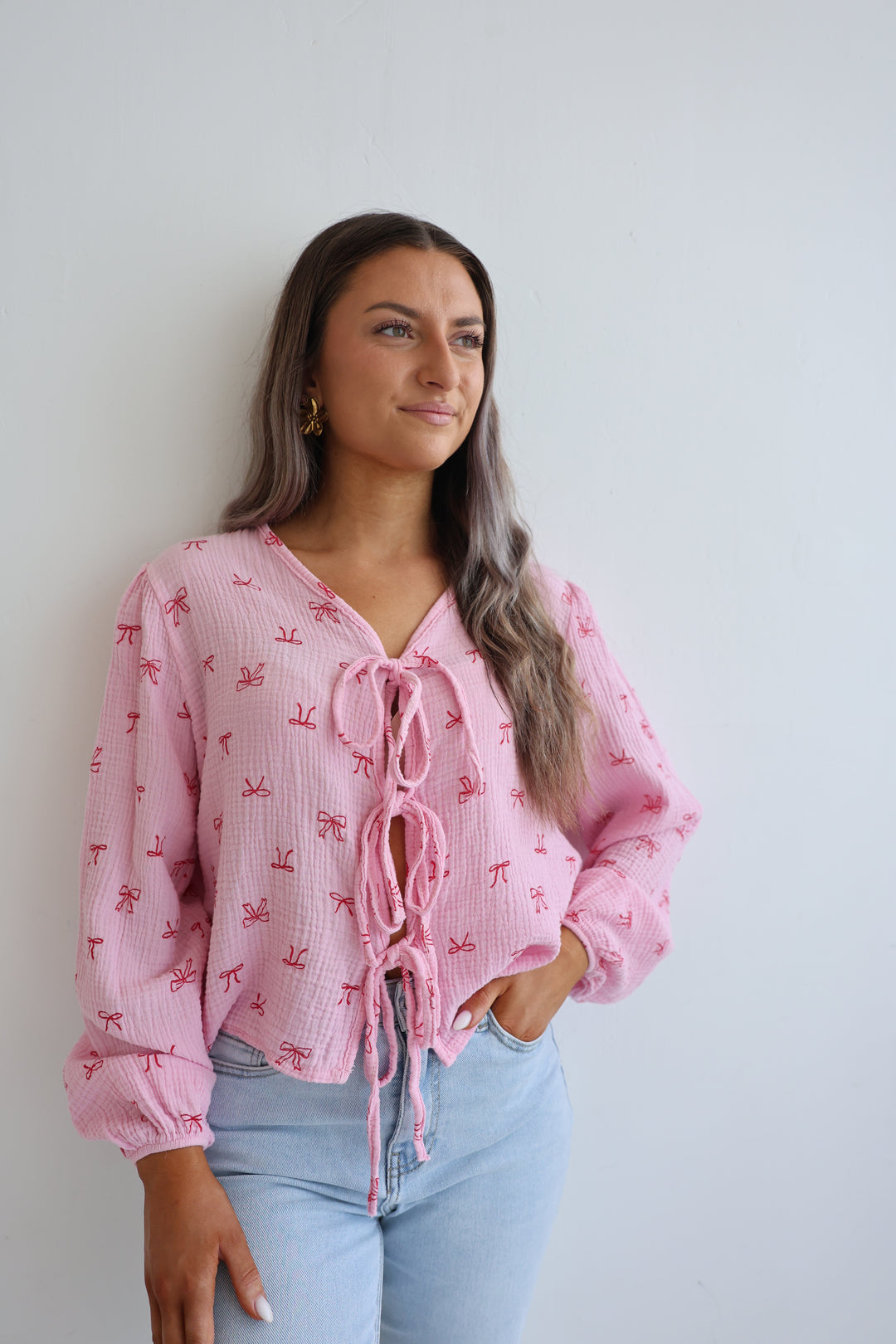 Musselinbluse zum Schnüren Cute Bows